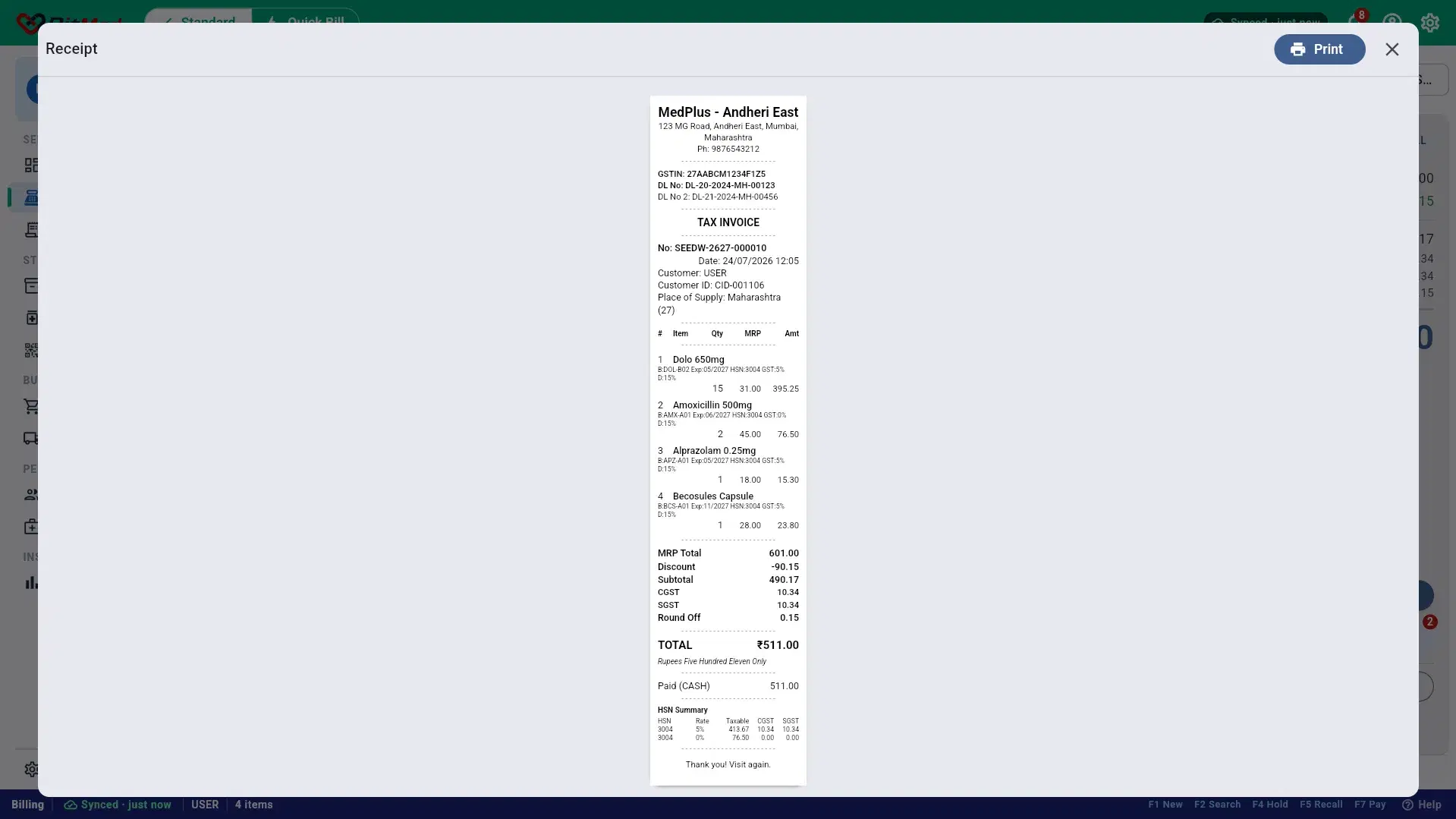 Receipt ready