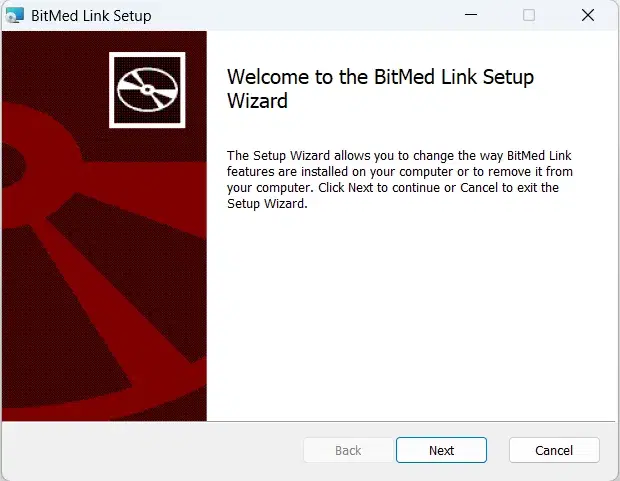The BitMed Link Setup welcome page