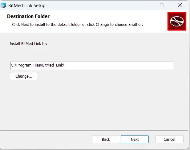 The Destination Folder page showing the default install path