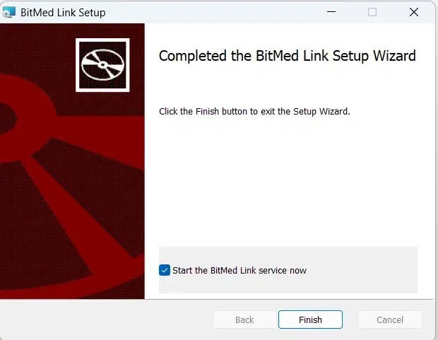 The finish page with the start-service box ticked
