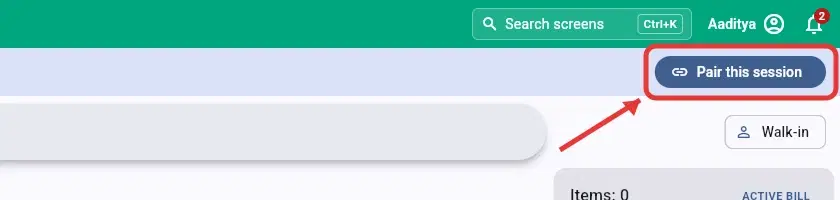 The Pair this session button at the right end of the banner