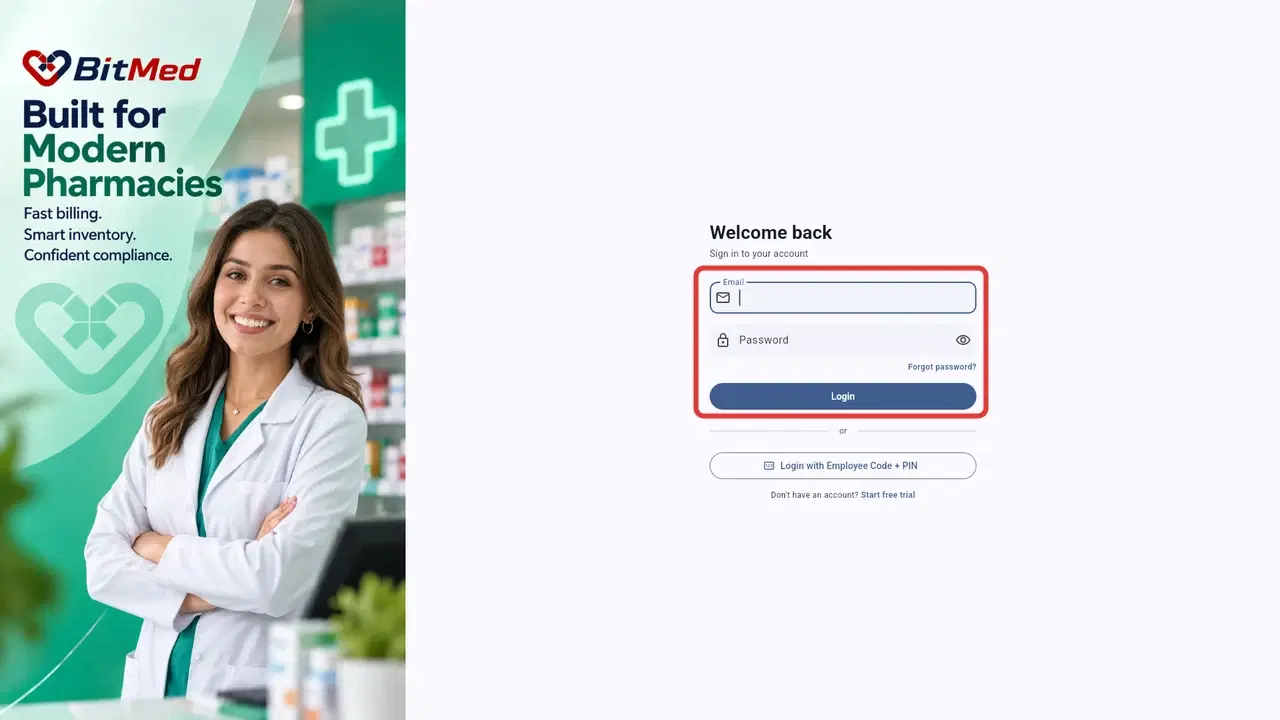 The BitMed sign-in page