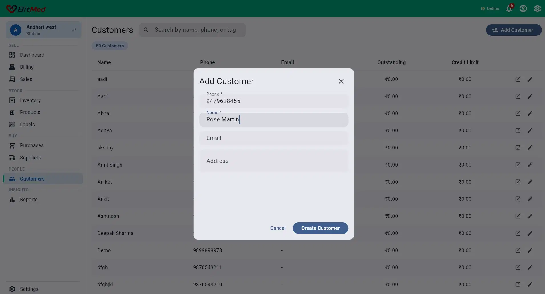 Add customer form