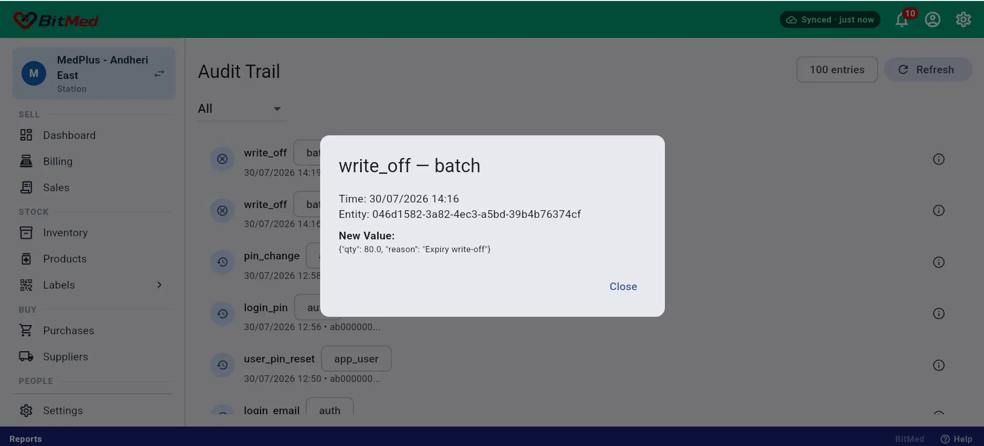 Writing off an expired batch
