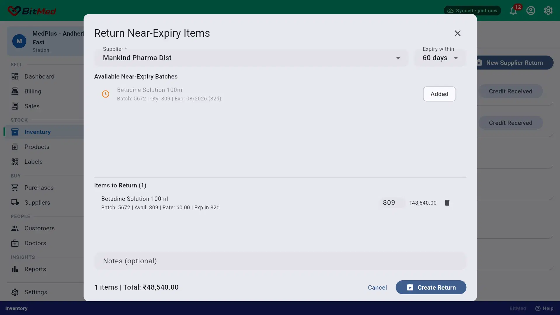 Building a supplier return
