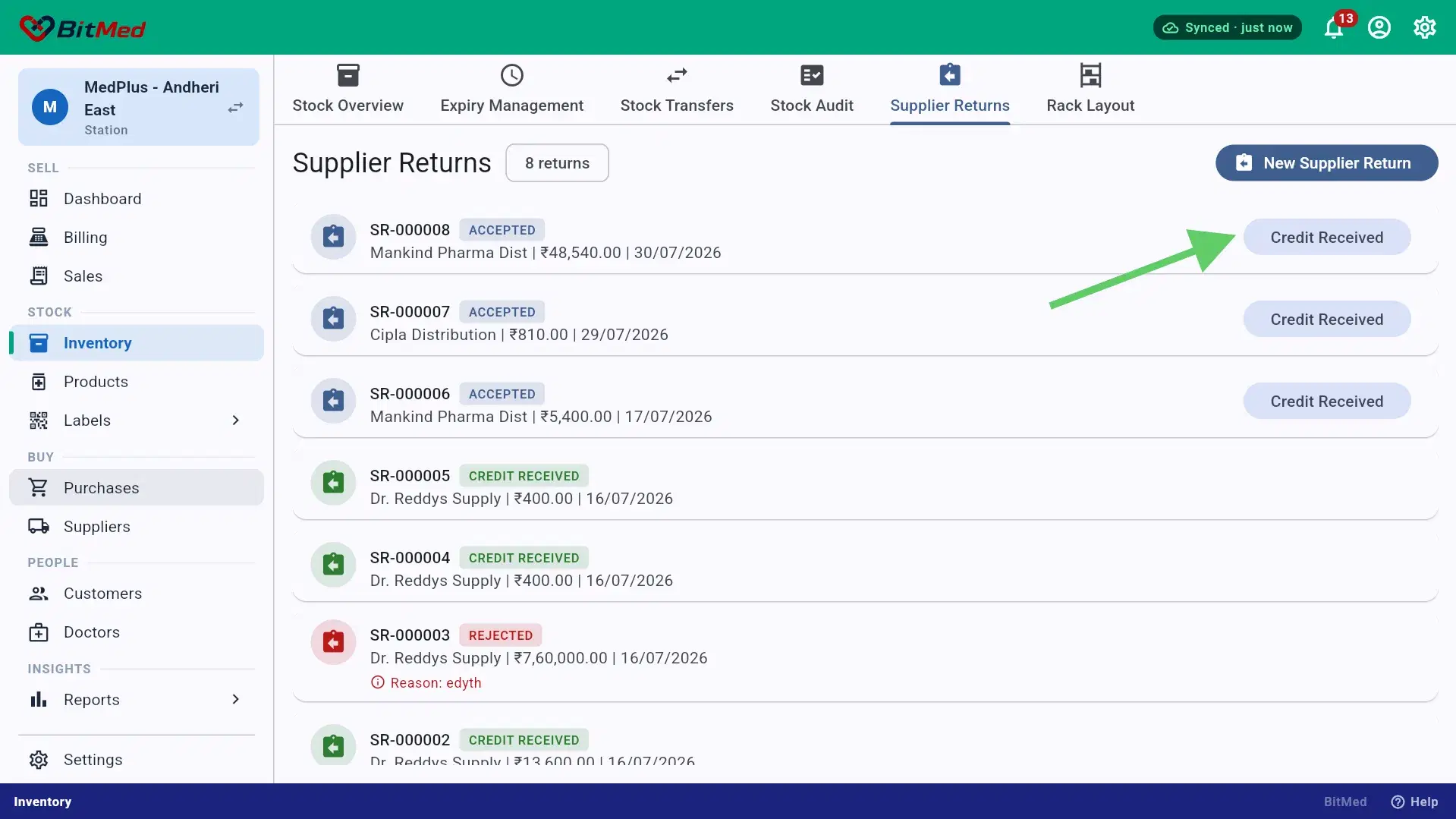 Tracking a supplier return