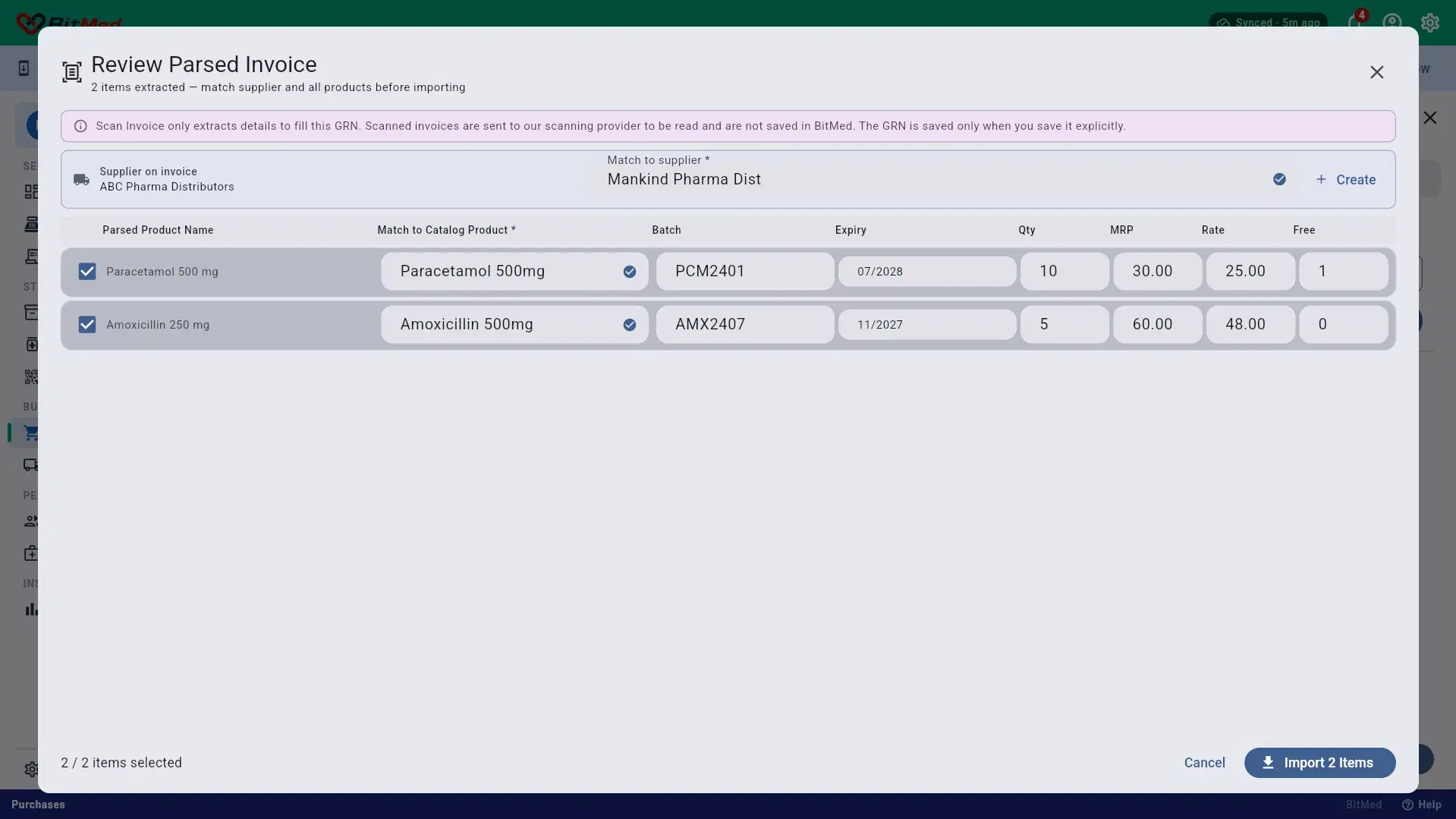 Invoice review dialog