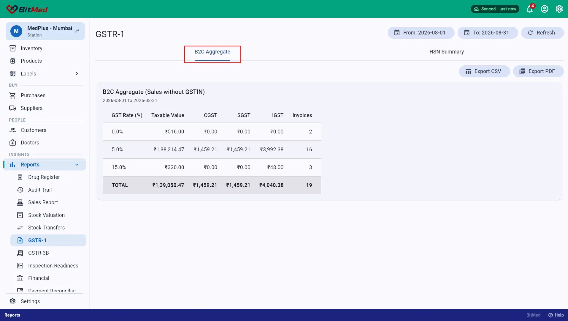GSTR-1 table