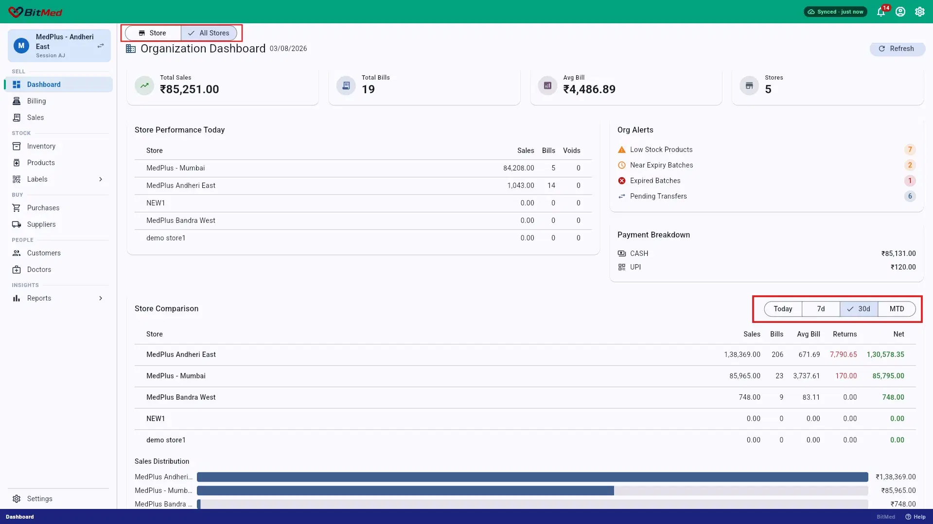 Compare Stores Screen